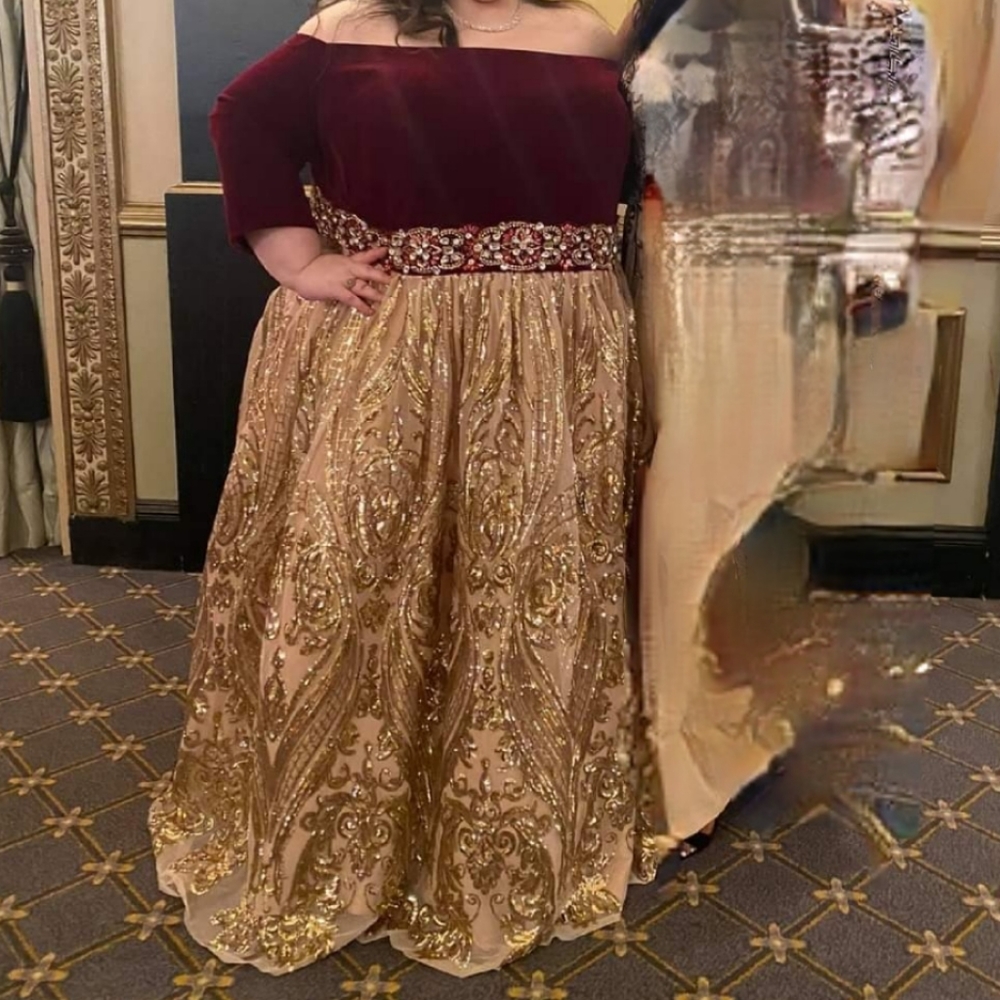 Mac Duggal Gold and Burgandy ball gown size 28w